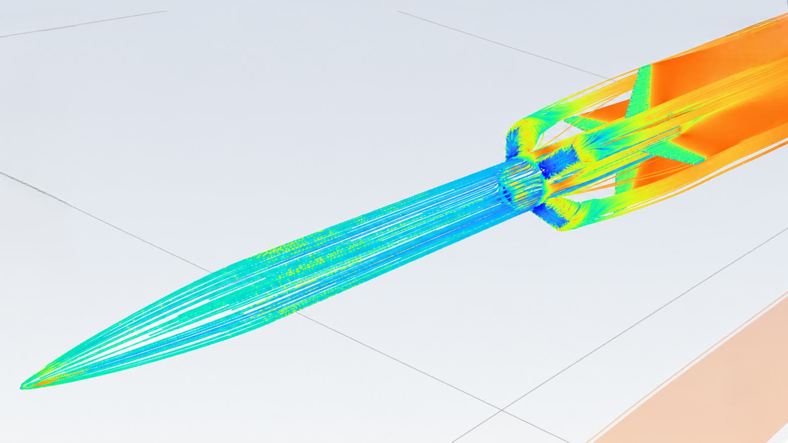 CFD streamlines resolved over a DRACO airframe with the airbrakes deployed